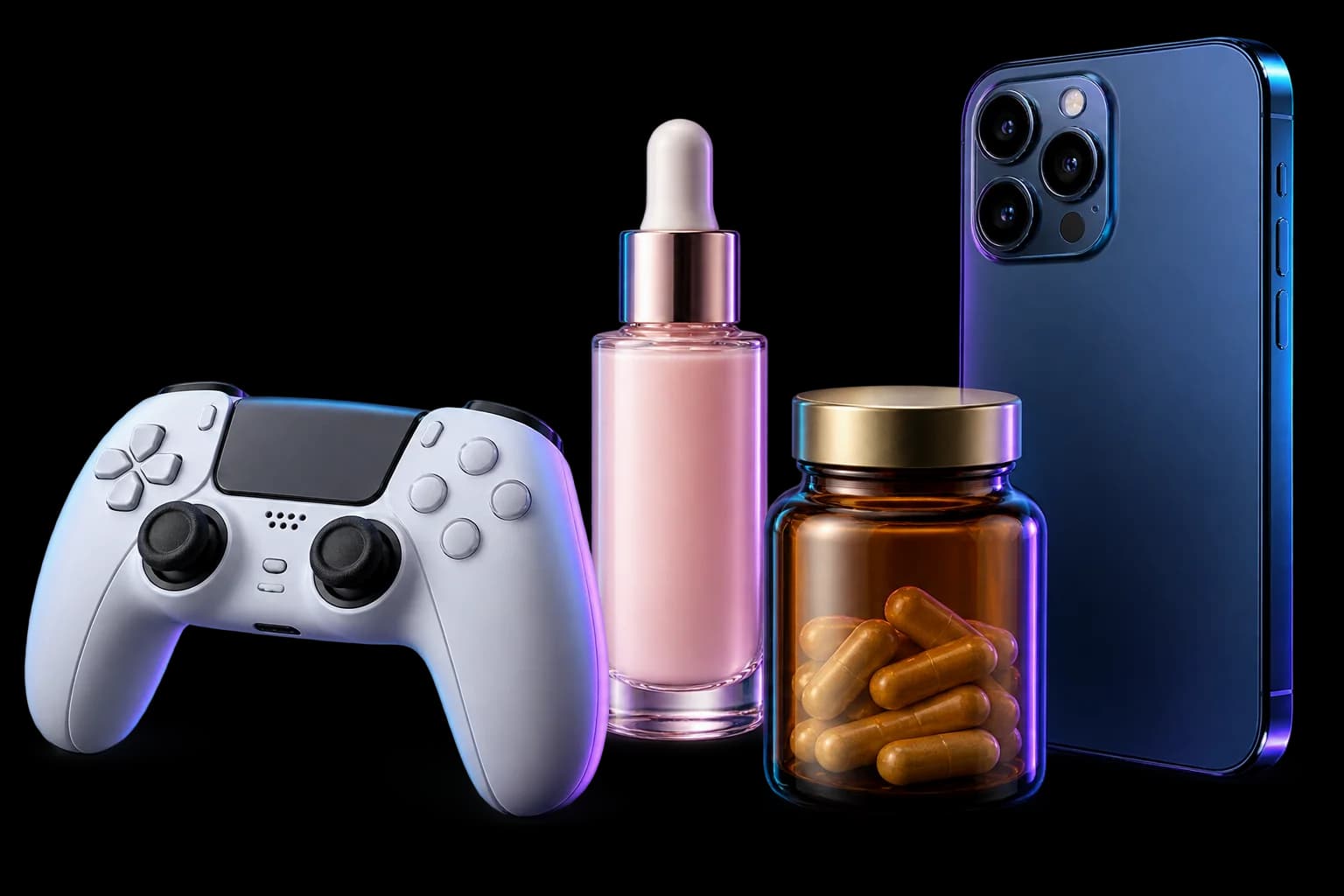 A selection of technology and personal care products